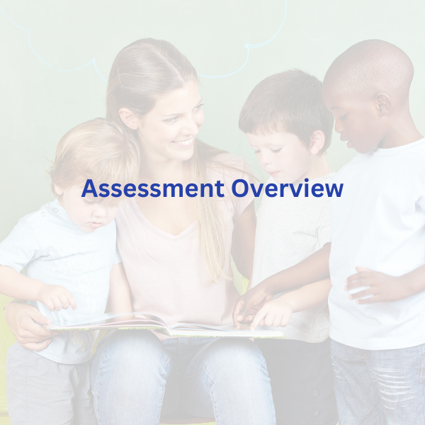 Preschool teacher with book open and children surrounding looking at the book.
